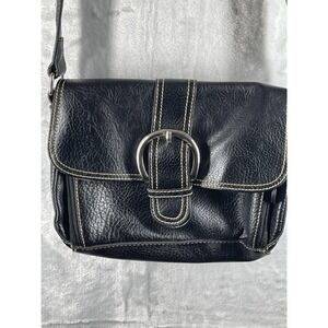 VINTAGE Y2k Buckle Shoulder Bag Purse Black Faux Leather Small Handbag